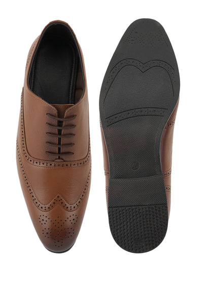 Tan Lace Up Men Leather Formal Brogue Shoes