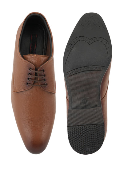 Tan Men Leather Formal Derby Shoes
