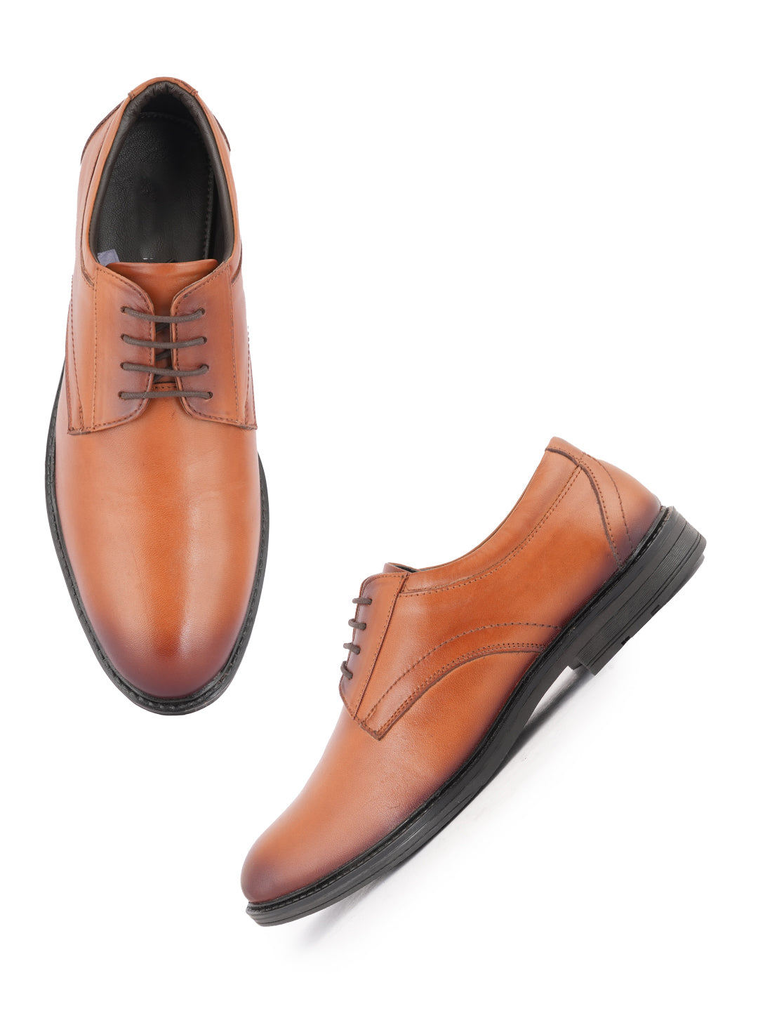 Tan Men Leather Formal Derby Shoes