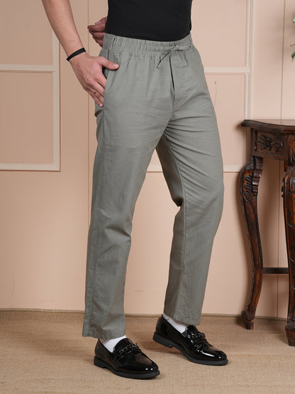 Men Relaxed Straight Leg Easy Wash Mint Green Linen Blend Trouser