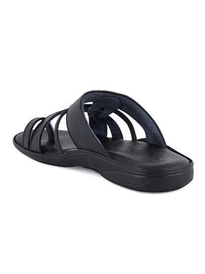 STYLE SHOES Black Leather Upper Sandals for Men