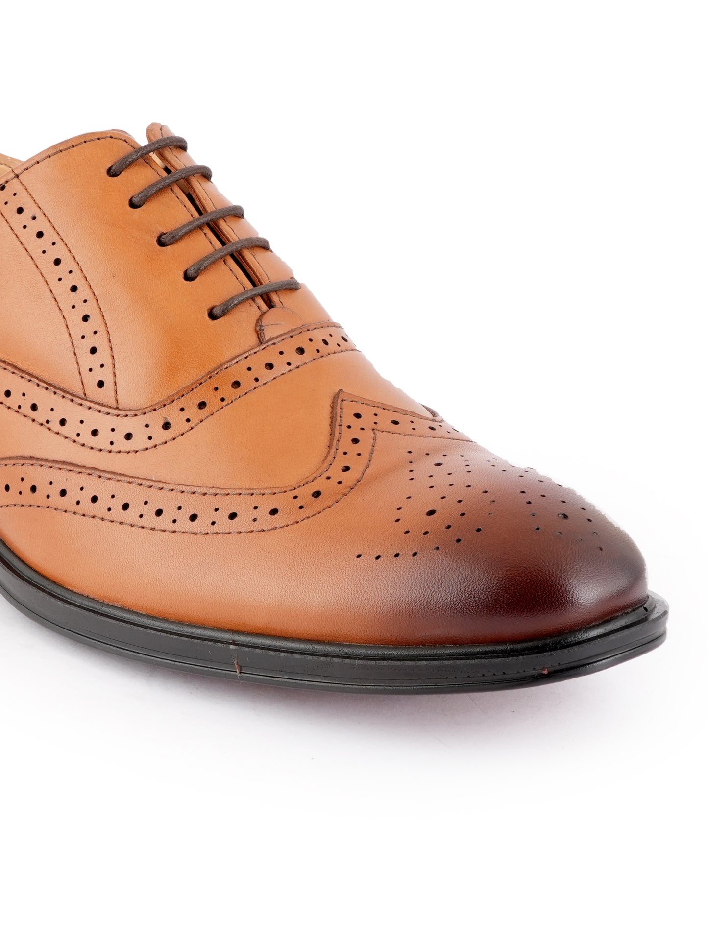 Tan Lace Up Men Leather Formal Brogue Shoes