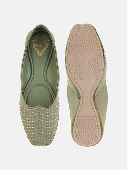 Style Shoes Designer Ethnic Embellished Square Toe Mojaris/Jutti For Women and Girls