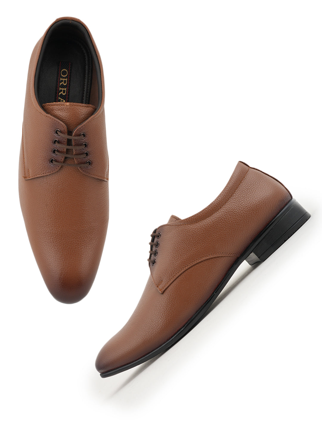 Tan Men Leather Formal Derby Shoes