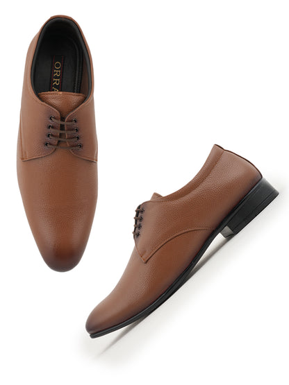 Tan Men Leather Formal Derby Shoes