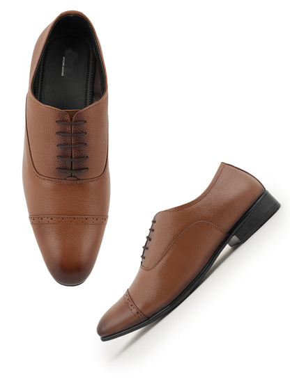 Tan Lace Up Leather Formal Oxford Shoes for Men