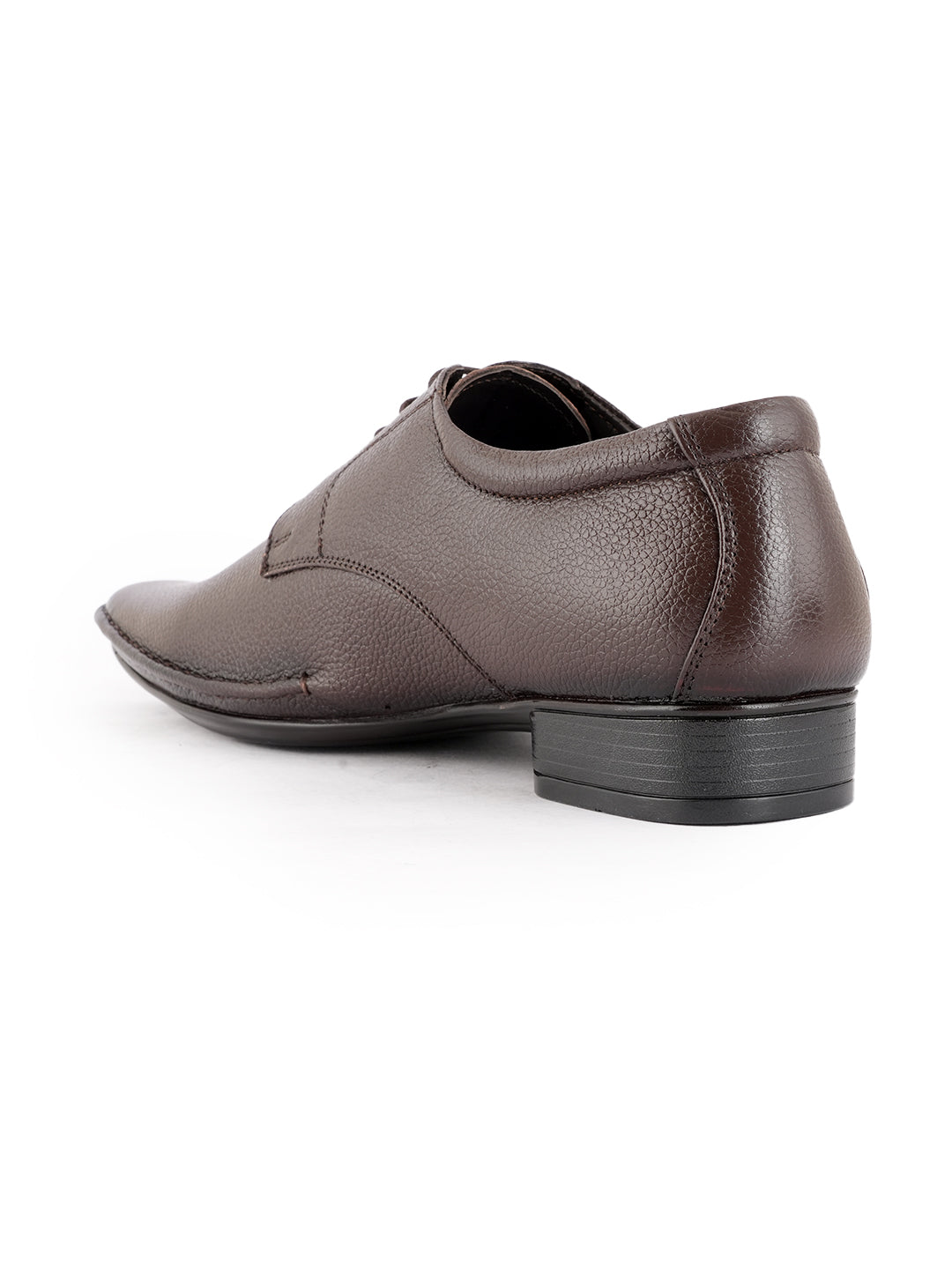 Brown Men Leather Round Toe Formal Derby Shoes