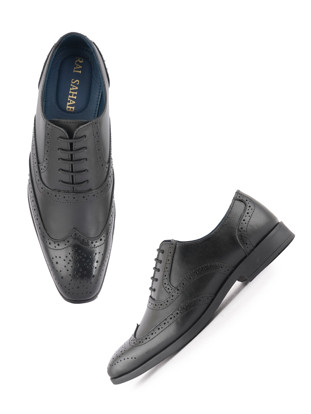 Black Lace Up Men Leather Formal Brogue Shoes