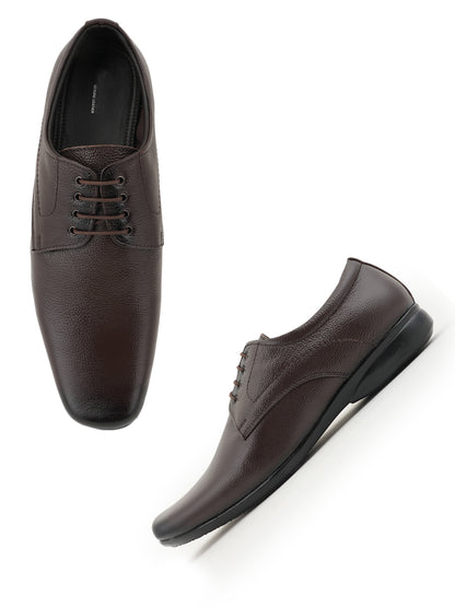 Brown Leather Formal Lace Up Derby Shoes for Men
