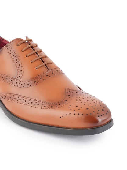 Tan Lace Up Men Leather Formal Brogue Shoes