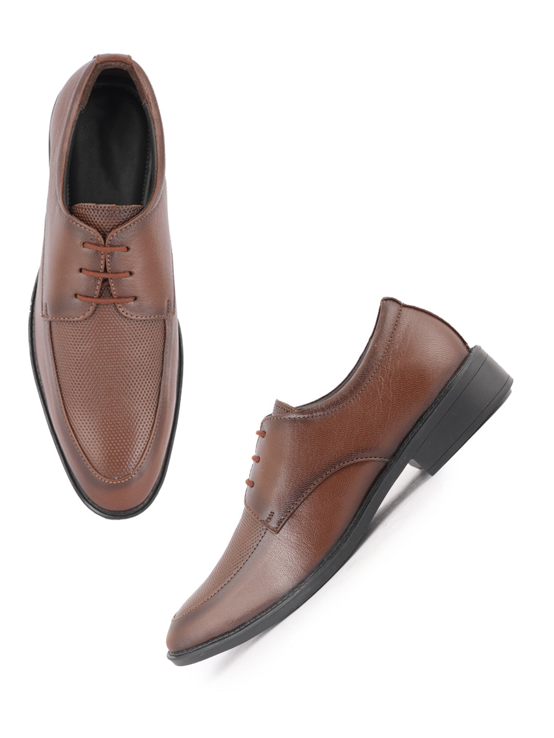 Tan Men Leather Formal Derby Shoes