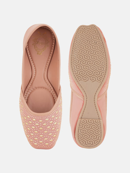 Style Shoes Designer Ethnic Embellished Square Toe Mojaris/Jutti For Women and Girls