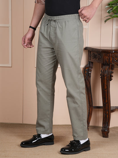 Men Relaxed Straight Leg Easy Wash Mint Green Linen Blend Trouser