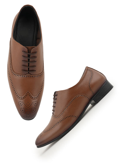 Tan Lace Up Men Leather Formal Brogue Shoes