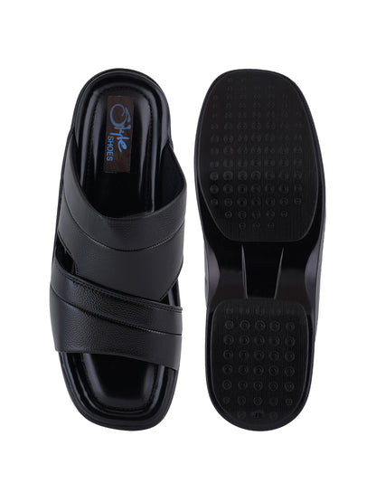 STYLE SHOES Black Micro Upper Sandals for Men