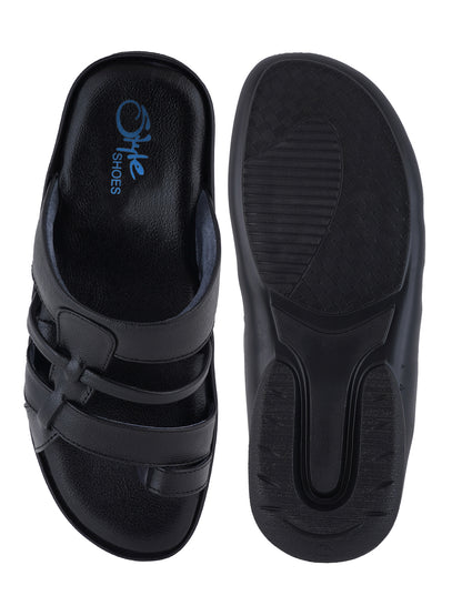 STYLE SHOES Black Leather Upper Sandals for Men