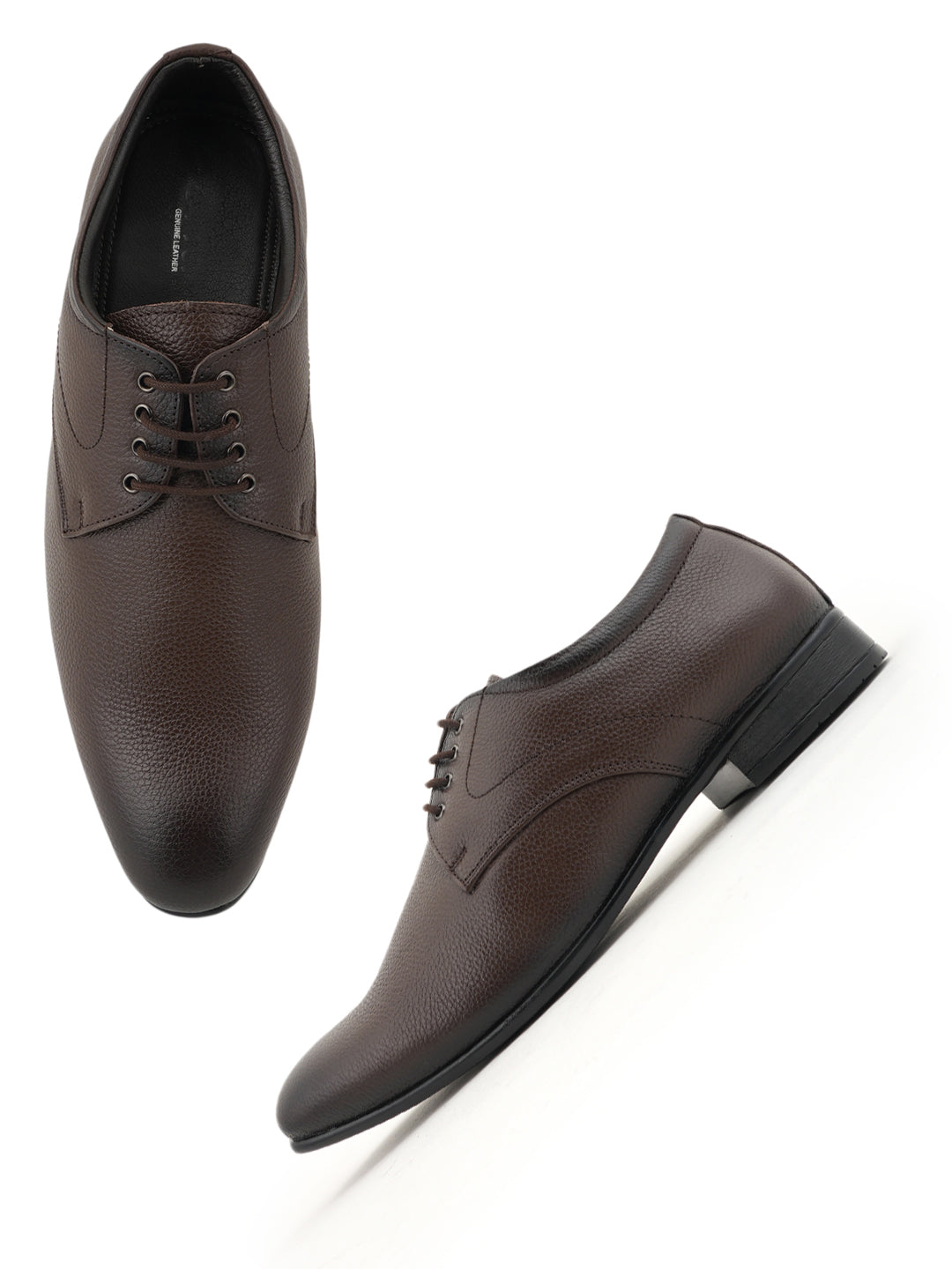 Brown Men Leather Formal Derby Shoes