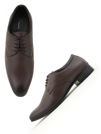Brown Men Leather Formal Derby Shoes