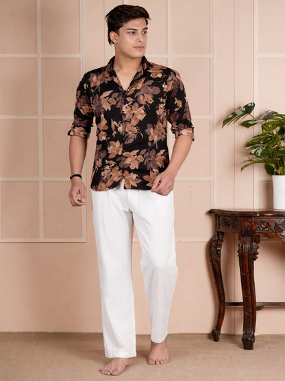 Men Mid-Rise Straight White Linen Blend Lounge Pants