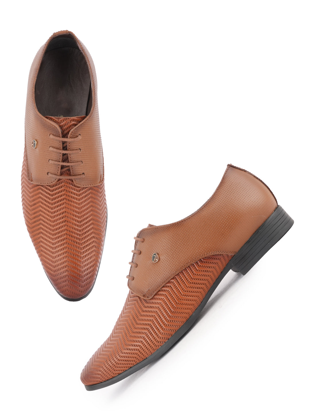 Tan Men Leather Formal Derby Shoes