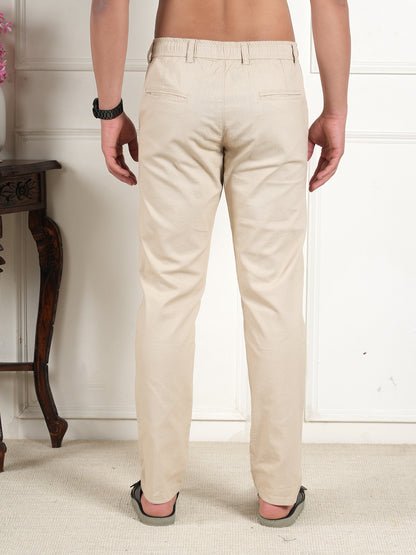 Men Relaxed Straight Leg High-Rise Easy Wash Beige Linen Trousers