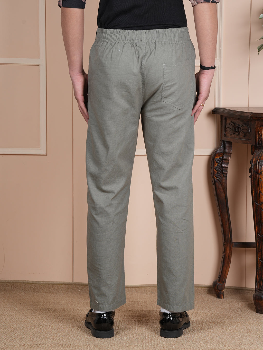 Men Relaxed Straight Leg Easy Wash Mint Green Linen Blend Trouser