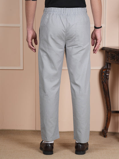 Men Relaxed Straight Leg Easy Wash Grey Linen Blend Trousers