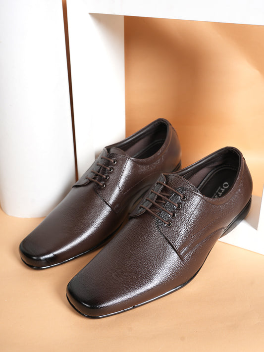 Brown Leather Formal Lace Up Derby Shoes for Men