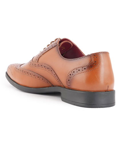 Tan Lace Up Men Leather Formal Brogue Shoes
