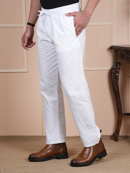 Men Relaxed Straight Leg Easy Wash White Linen Blend Trouser