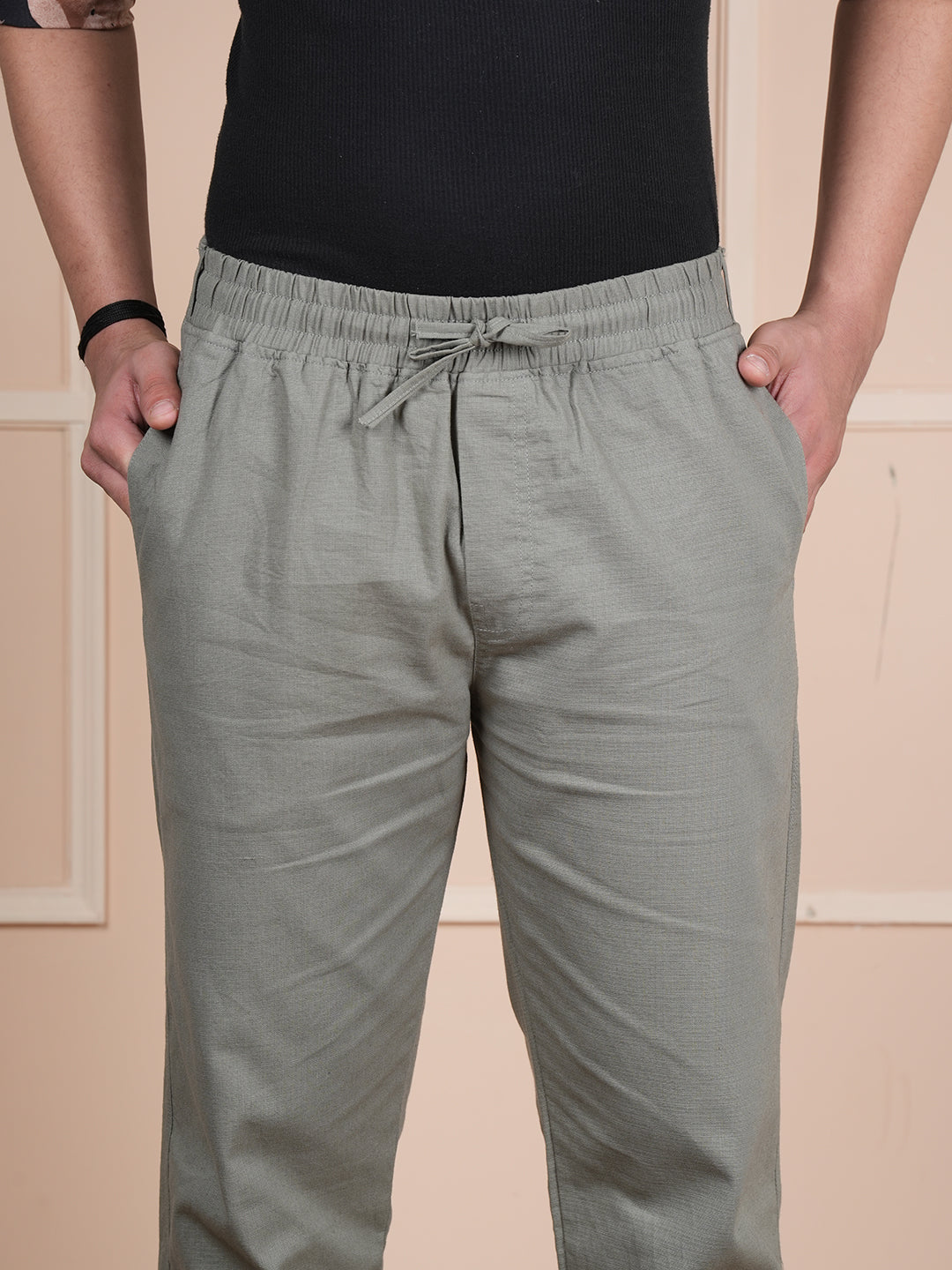 Men Relaxed Straight Leg Easy Wash Mint Green Linen Blend Trouser
