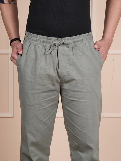 Men Relaxed Straight Leg Easy Wash Mint Green Linen Blend Trouser
