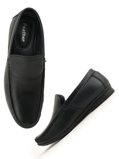 Men's Black Leather Casual Loafers