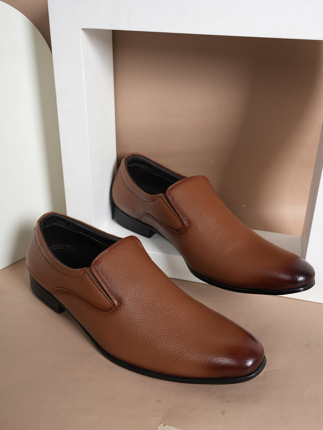 Tan Men Leather Formal Moccasin Shoes
