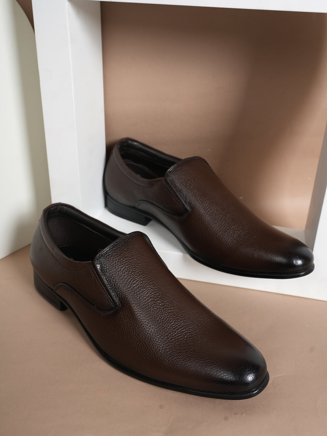 Brown Men Leather Formal Moccasin Shoes