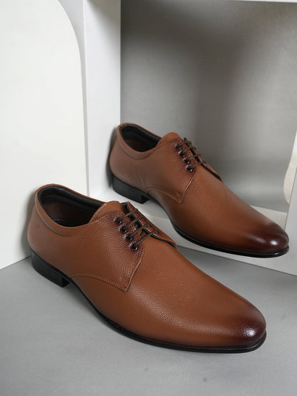 Tan Men Leather Formal Derby Shoes
