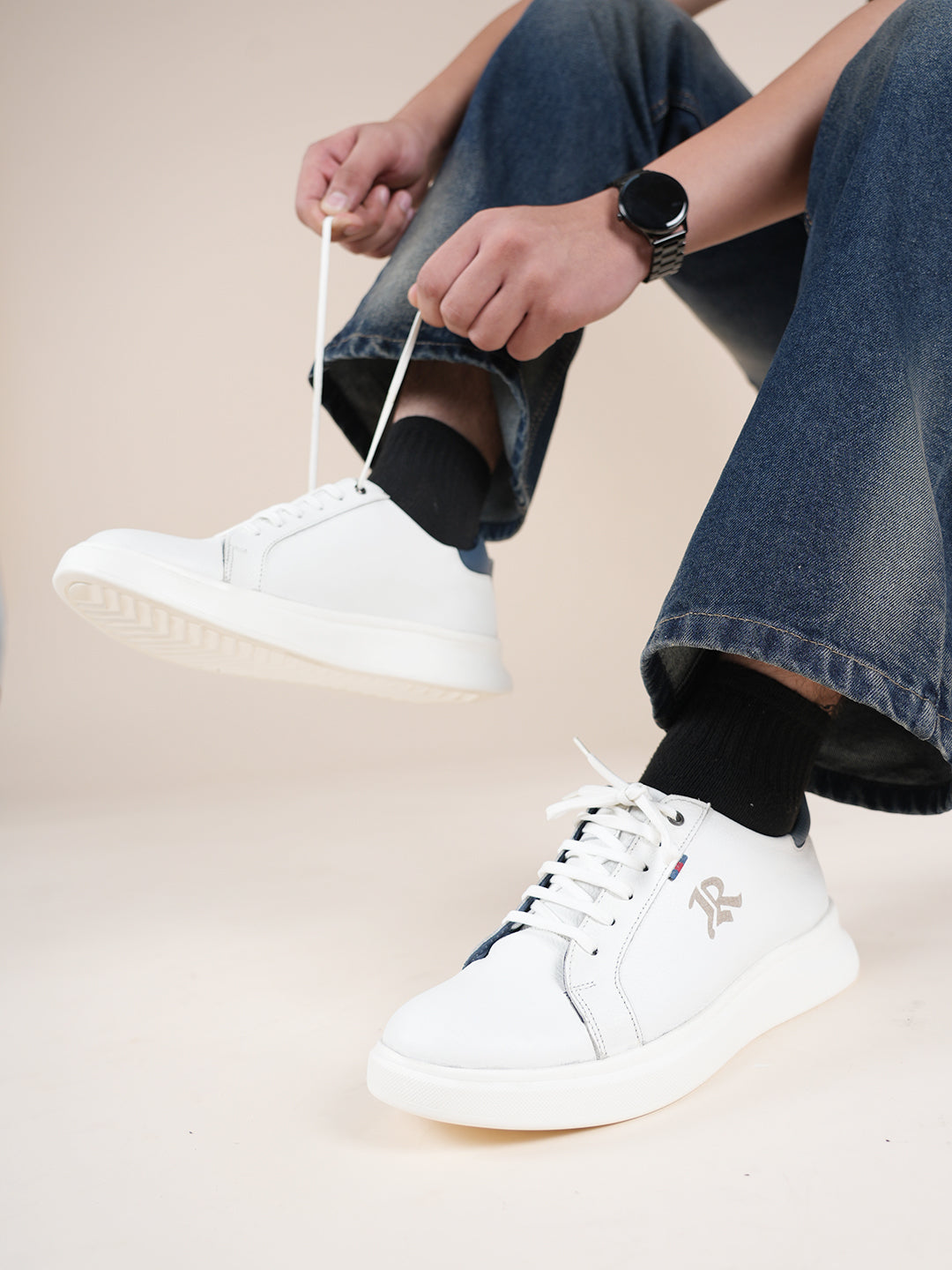Men's White Leather Casual Shoes