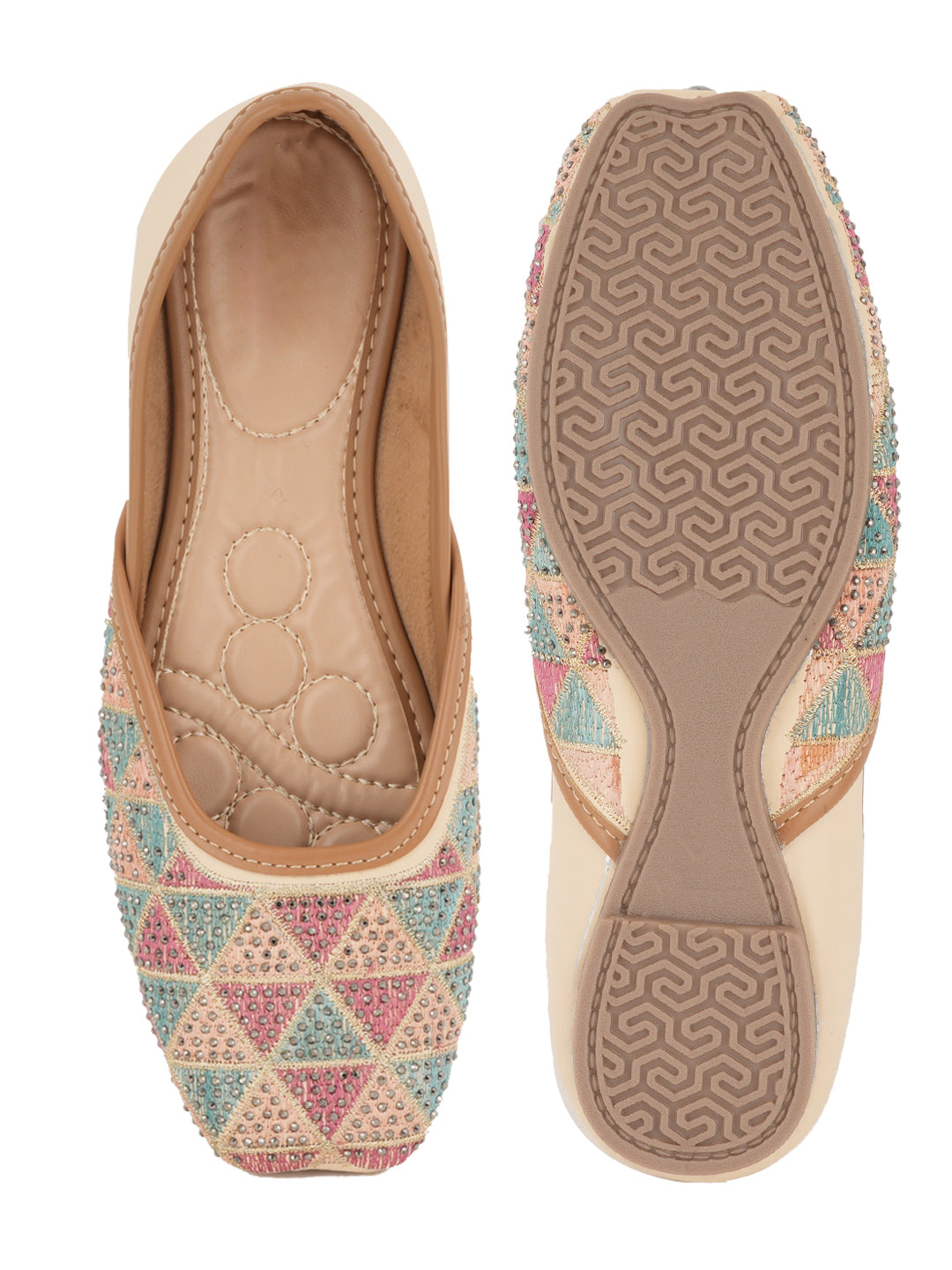 Designer Ethnic Embellished Square Toe Mojaris/Jutti For Women