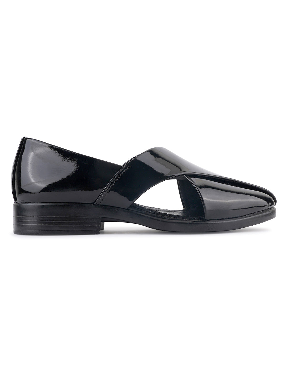 STYLE SHOES Black Micro Upper Peshawari Sandals for Men