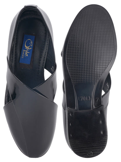 STYLE SHOES Black Micro Upper Peshawari Sandals for Men