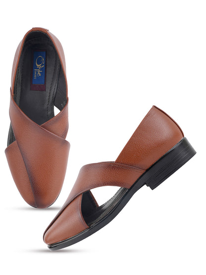 Tan Micro Upper Peshawari Sandals for Men