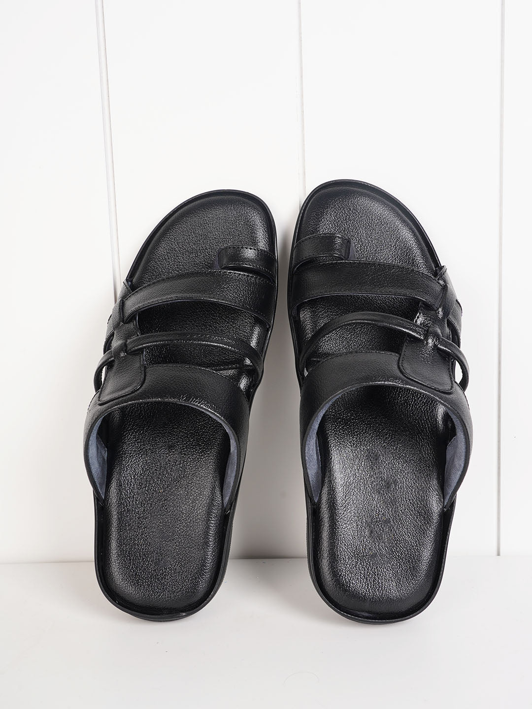 STYLE SHOES Black Leather Upper Sandals for Men