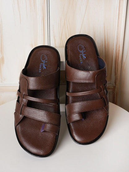 STYLE SHOES Brown Leather Sandals for Men