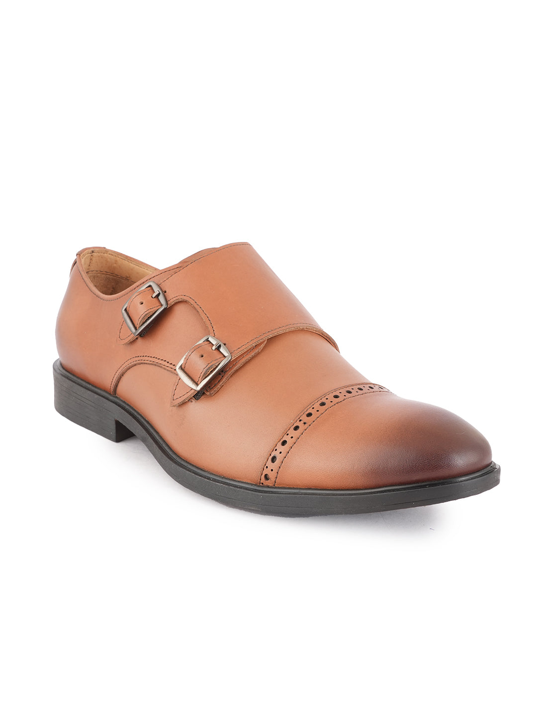 Tan Men Leather Formal Monk Shoes