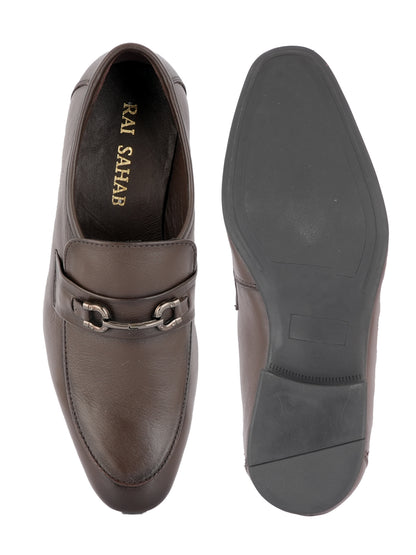 Brown Men Leather Formal Moccasin Shoes