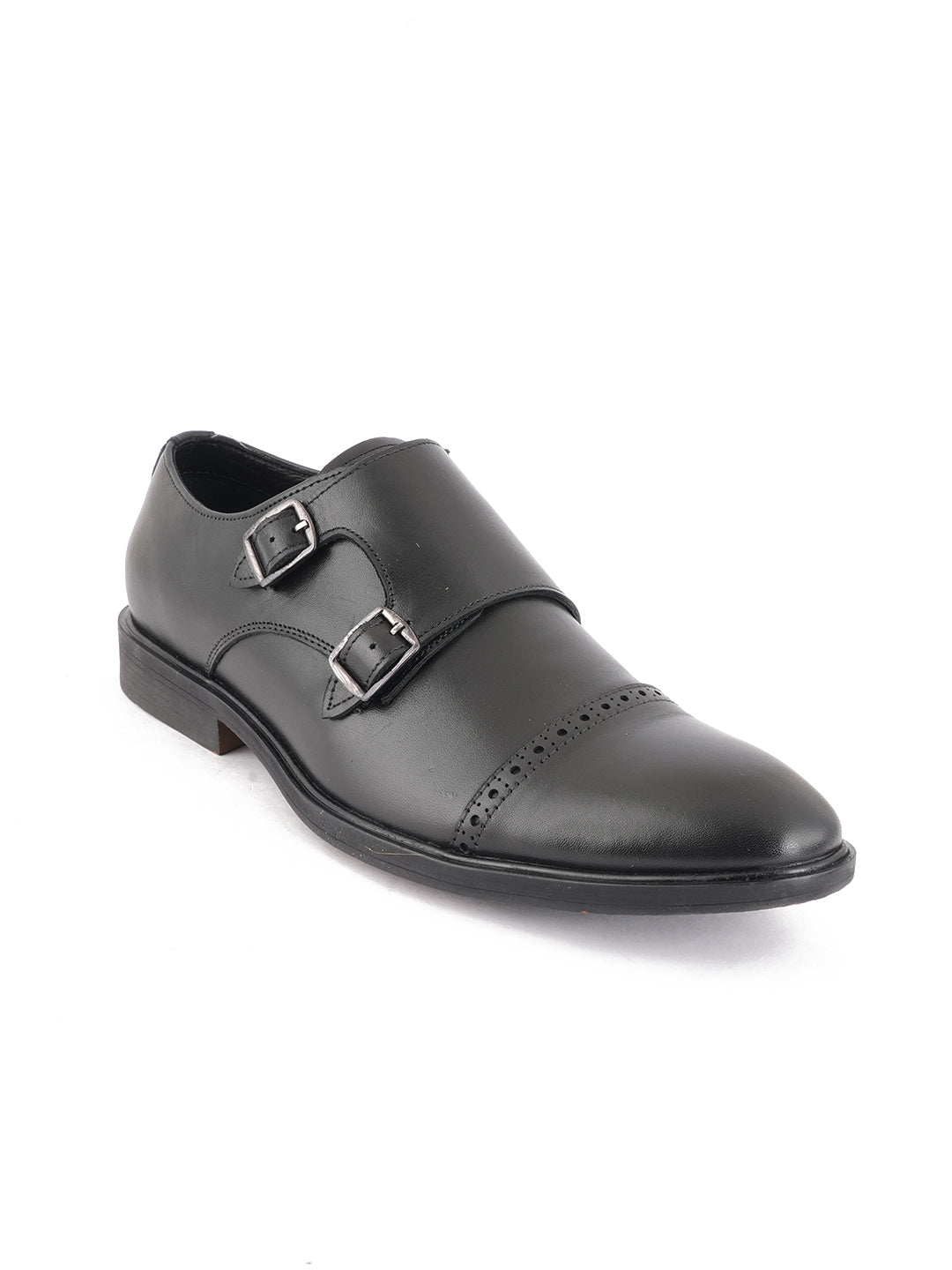 Black Men Leather Formal Monk Shoes