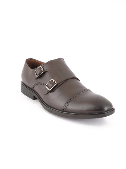 Brown Men Leather Formal Monk Shoes