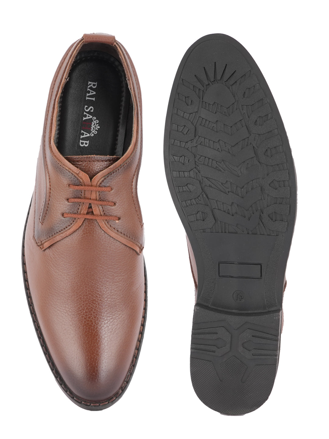 Tan Men Leather Formal Derby Shoes