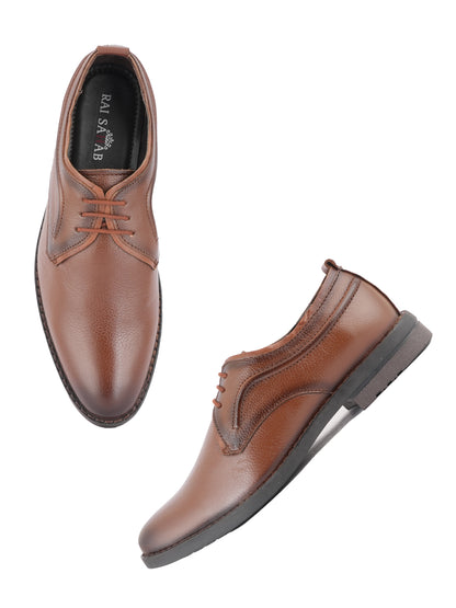 Tan Men Leather Formal Derby Shoes