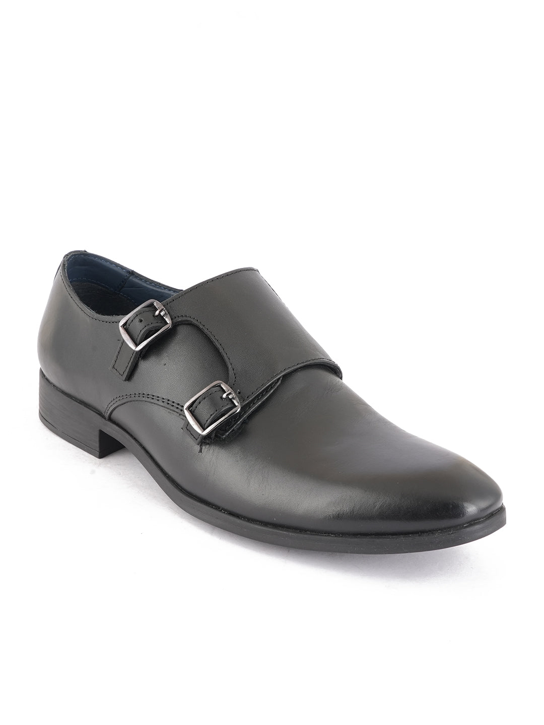 Black Men Leather Formal Monk Shoes